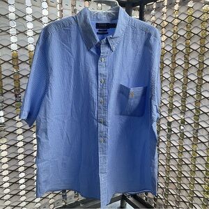 Polo Ralph Lauren Blue Striped Seersucker Short Sleeve Shirt